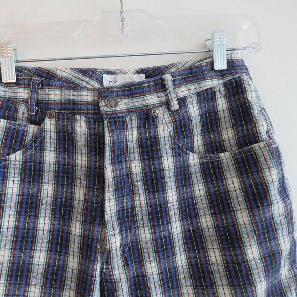 VINTAGE CALVIN KLEIN Y2K Tartan Plaid High Rise Straight Cotton Pants Jeans Punk - Picture 6 of 15